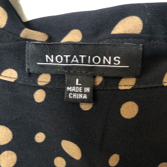 L Black & Tan Polkadot Button Down Blouse - Picture 7 of 12